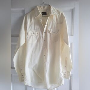 Roebucks Mens Button Up Shirt, Cream Color, Pearl Snaps, Size Tall Medium